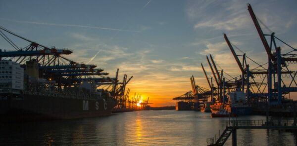 shipping port sunset